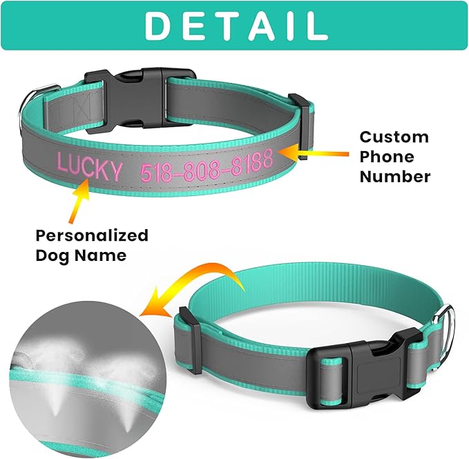 Collar reflectante bordado para perro con nombre y teléfono miniatura 4