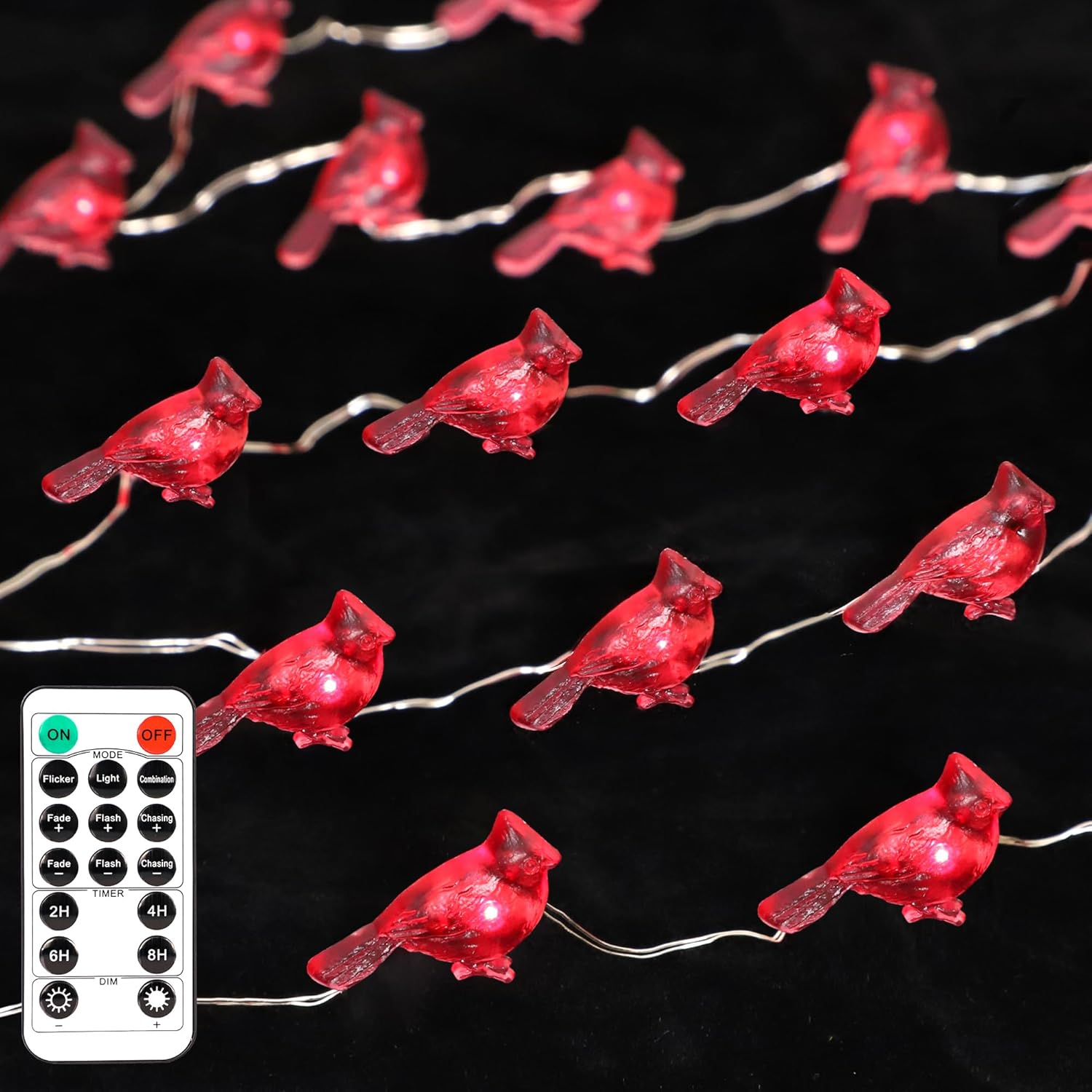 Impress Life Christmas String Lights, Cardinal Red Snow Bird 10 ft 40 LEDs with Remote Timer for Indoor Thanksgiving, Wedding, Birthday, Bedroom, Parties & Home Decorations