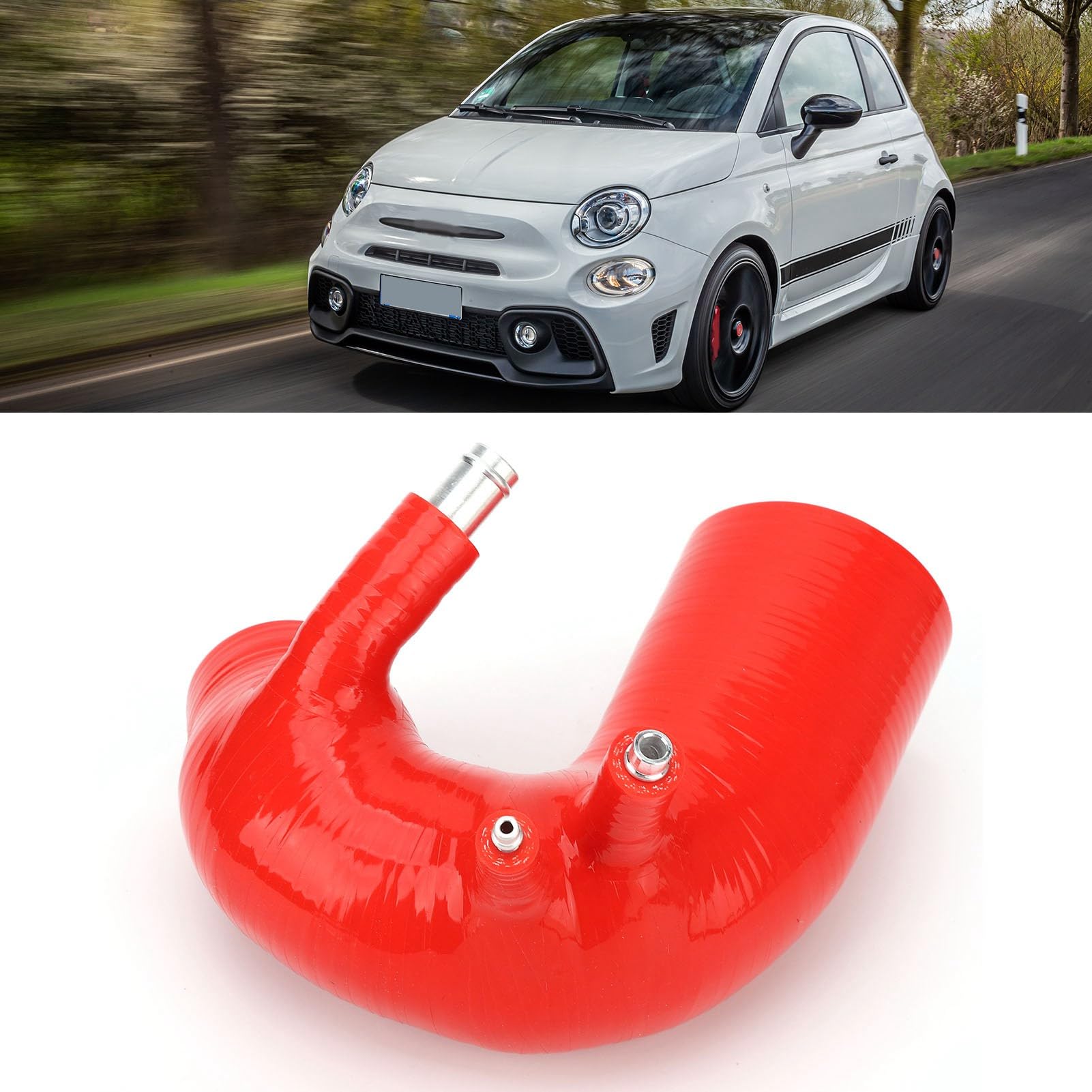 Kit Tubo Flessibile di Aspirazione in Silicone per Abarth 500 595 695 1.4L TurboJet 2008-2023 (Rosso)
