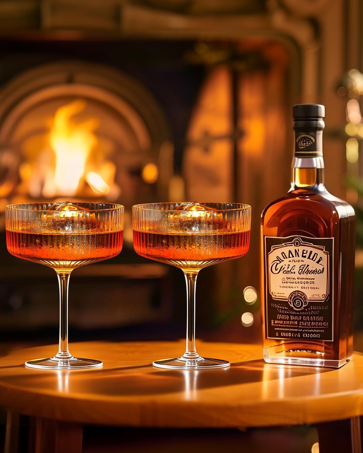 4 Pcs Coupe Glasses, Hand Blown 10 oz Cocktail Glasses, Ribbed Glasses, Gift Boxed Drinking Glass Set, Pefect Gift for Christmas, Espresso Martini, Manhattan, Wine, Champagne Martini Glasses Set of 4 - Image 3