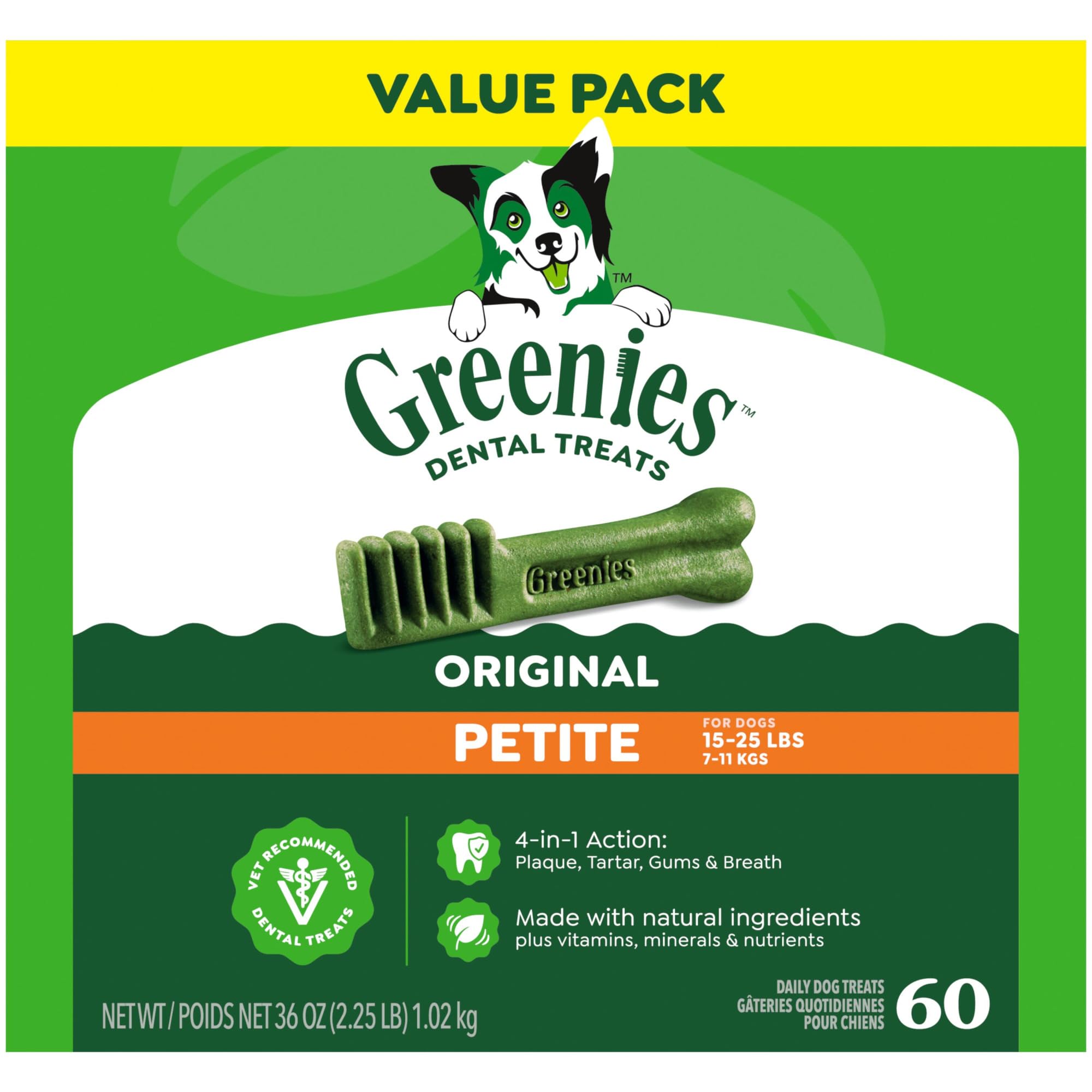 GREENIES Canine Dental Dog Treats Original Petite 60 Chews Value Pack 1.02Kg - 16.67 g (Pack of 60)