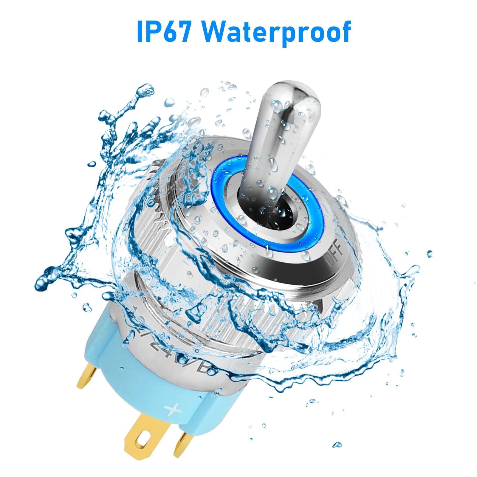 Linkstyle Przełącznik LED 12V, Wodoodporny SPST 20A ON/OFF z Niebieskim Podświetleniem do Samochodów Marine RV, 3Szt