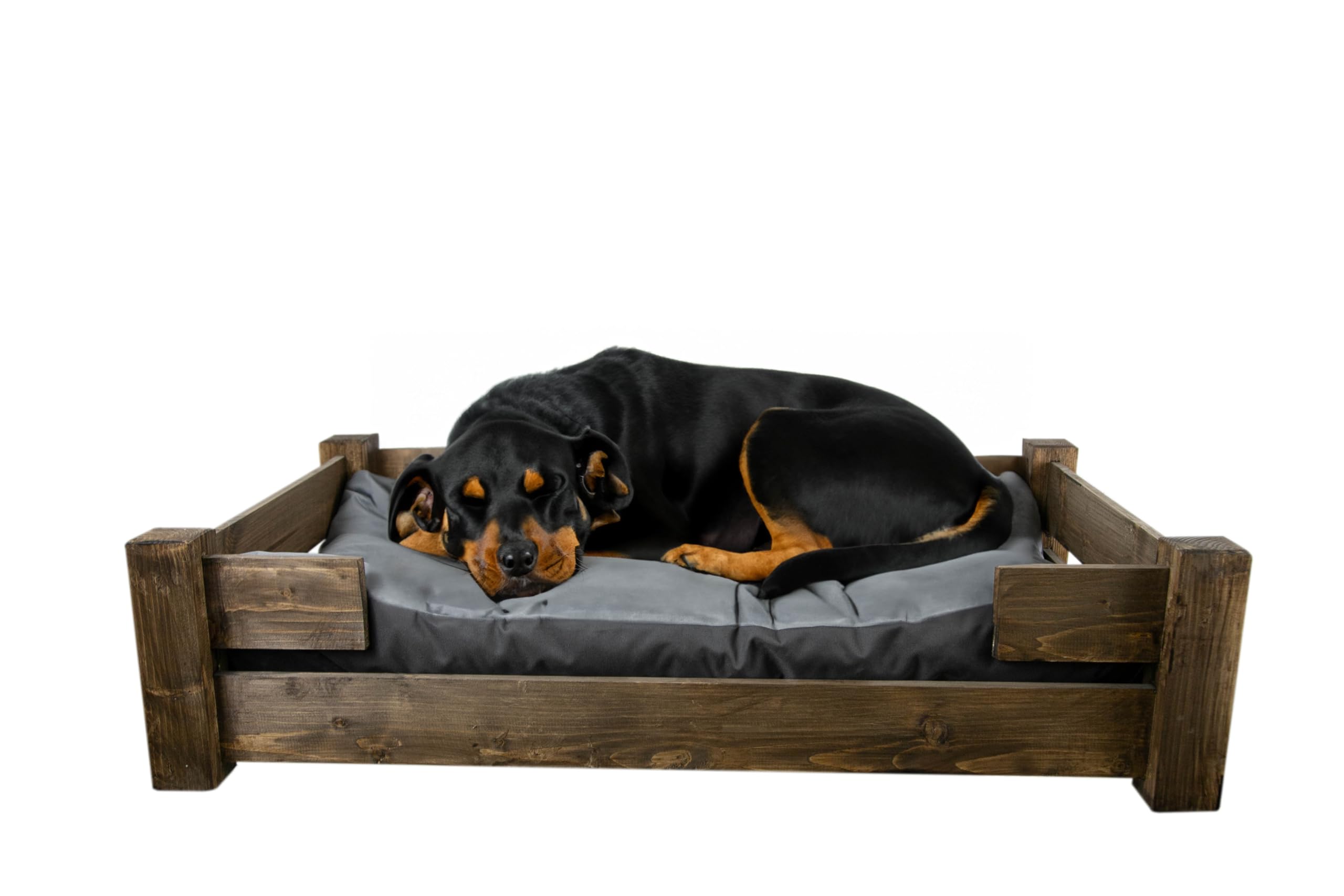 Kistenkolli Altes Land Hundekorb Winston XL aus Holz mit Kissen 100x60x25cm Hundekorb Hundekissen Schlafplatz Vintage Hundesofa (Palisander)