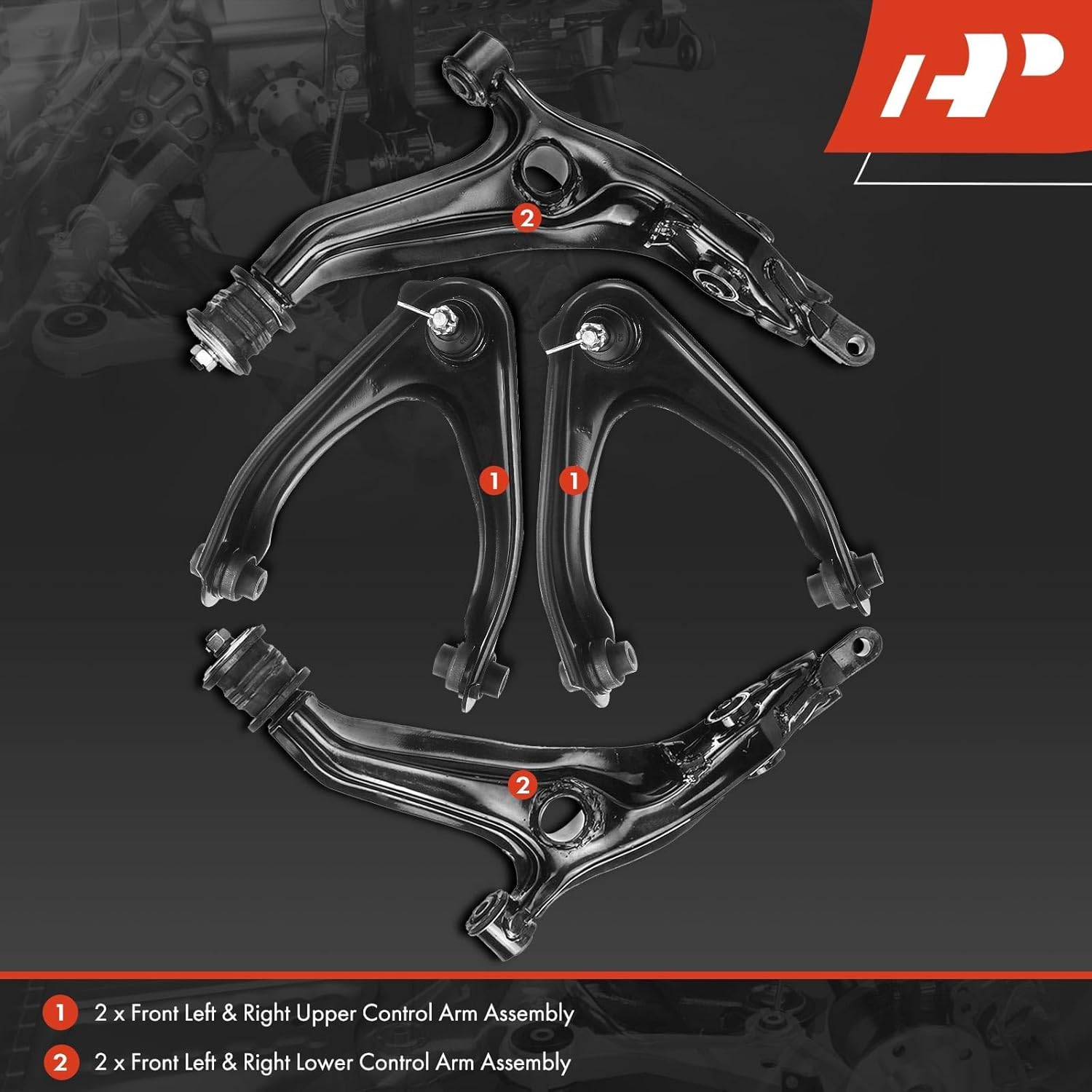 A-Premium Set of 4, Front Upper & Lower Control Arm Kit, with Bushing, Compatible with Honda CR-V CRV 1997 1998 1999 2000 2001, L4 2.0L