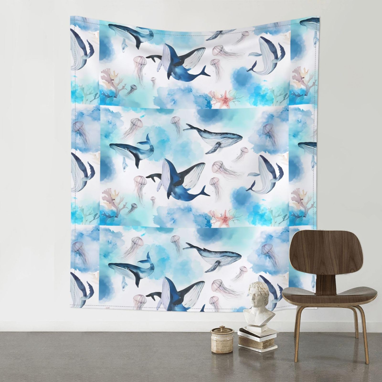 HJFCZH Sea whale and jellyfish Prints Wall Tapestry 60x51in – Boho Decor Throw for Bedroom, Dorm, Beach Cover & Picnic Blanket
