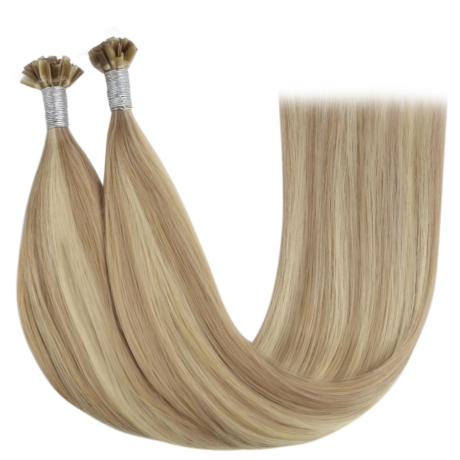 YoungSee Nano Beads Hair Extensions Blonde 14inch Nano Hair Extensions Warm Ash Blonde Highlights Bleach Blonde Nano Ring Hair Extension Highlight for Women Cold Fusion 50g Short Straight 50s — view 59