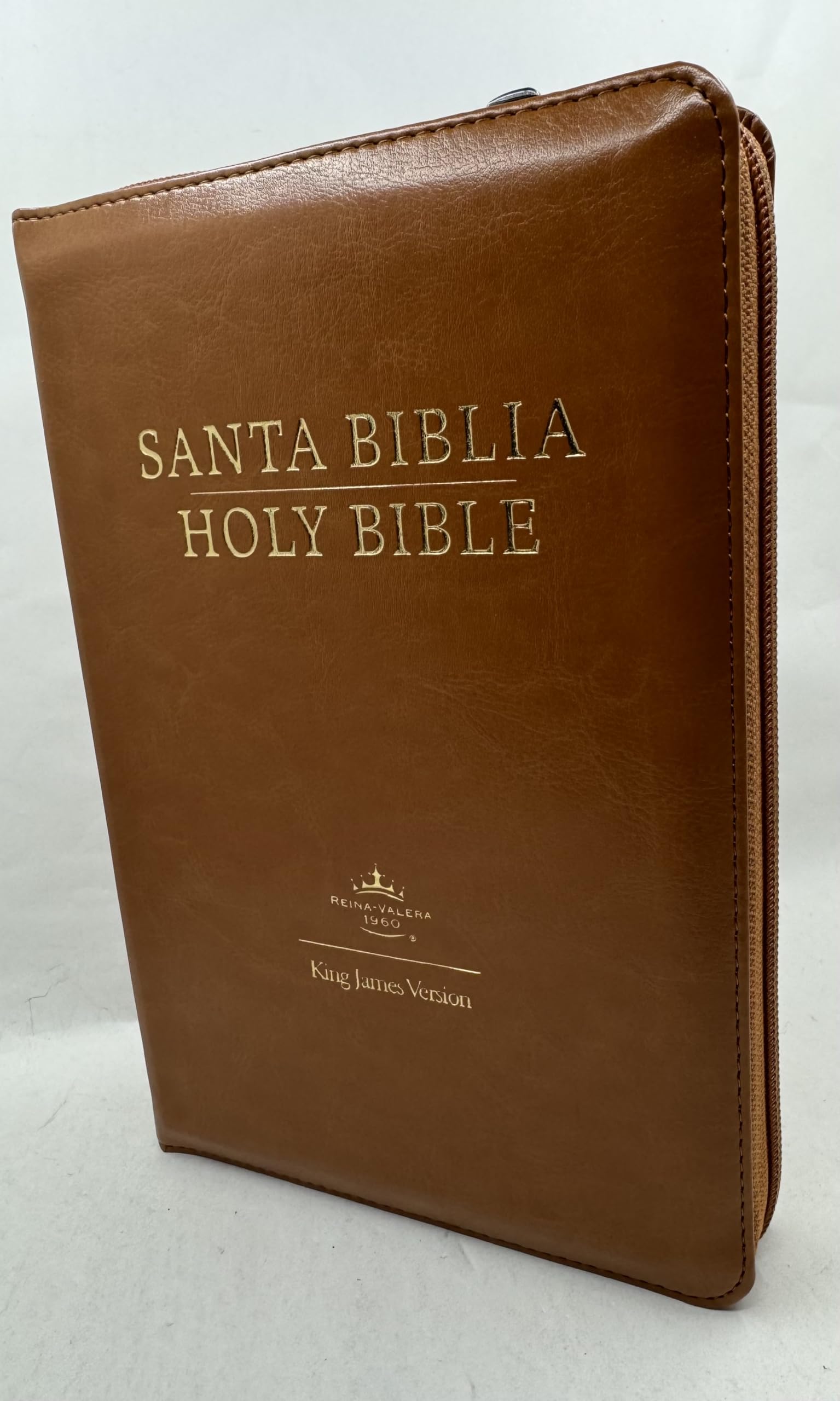 Biblia Bilingue Tamaño Personal RVR 1960 Caramelo, Símil Piel Con Índice y Cierre/ Tan Bilingual Bible King James Version With Index and Zipper