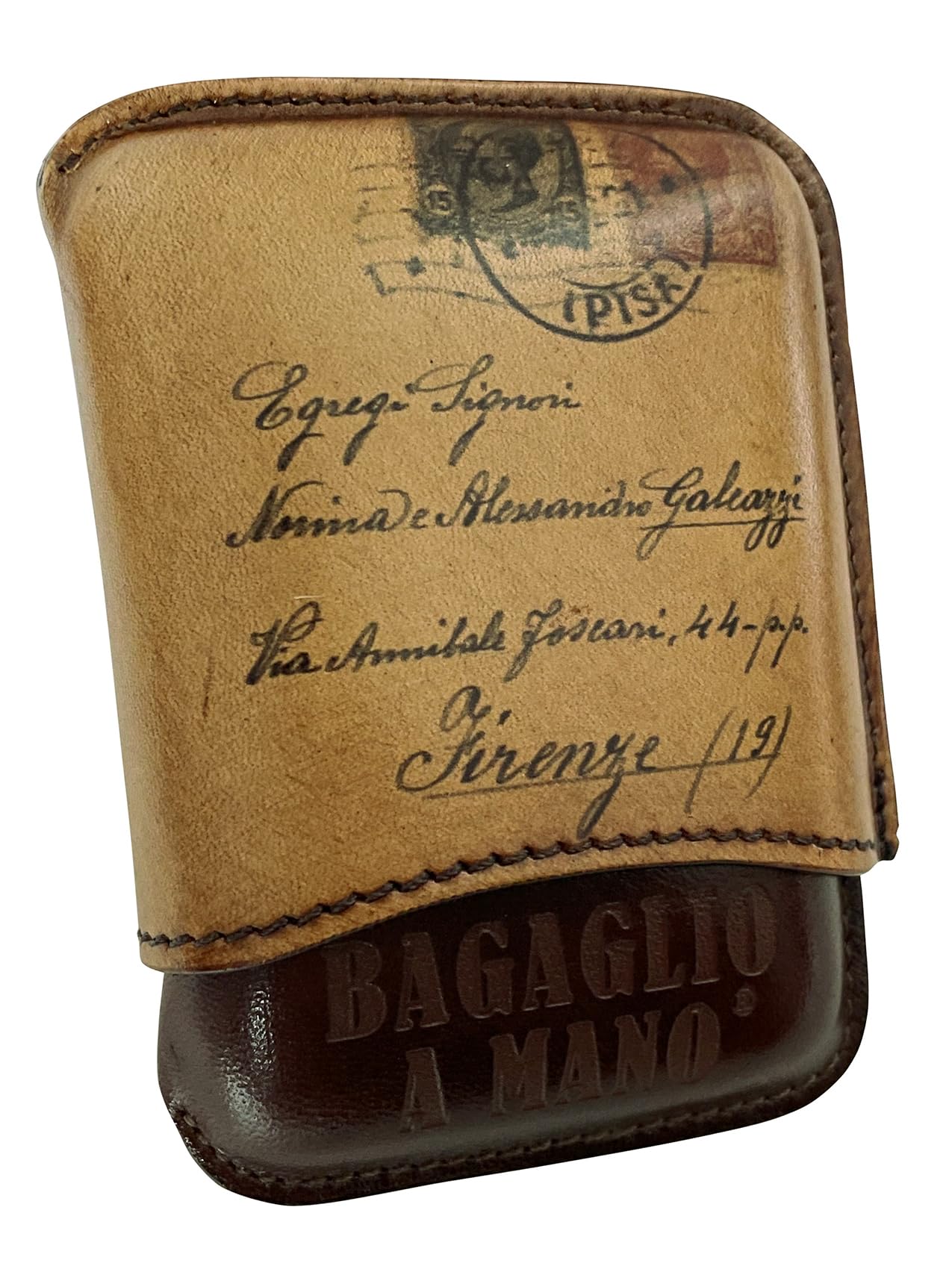 Genuine Leather Vegetable-Tanned Cigar Case - Brown, 10.5x8.5x2.5 cm - Open and Close by Hand