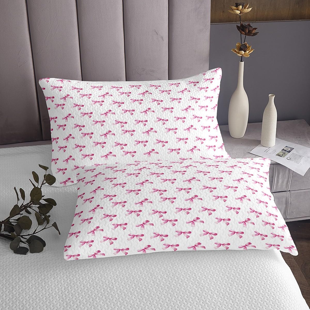 jejeloiu Pink Bowknot Bedspread Quilts Coquette Bows Coverlet Set Twin Size for Kids Boys Girls Girls Bow Quilted Coverlet for All Season with 1 Pillowcase Dreamy Princess Style Microfiber