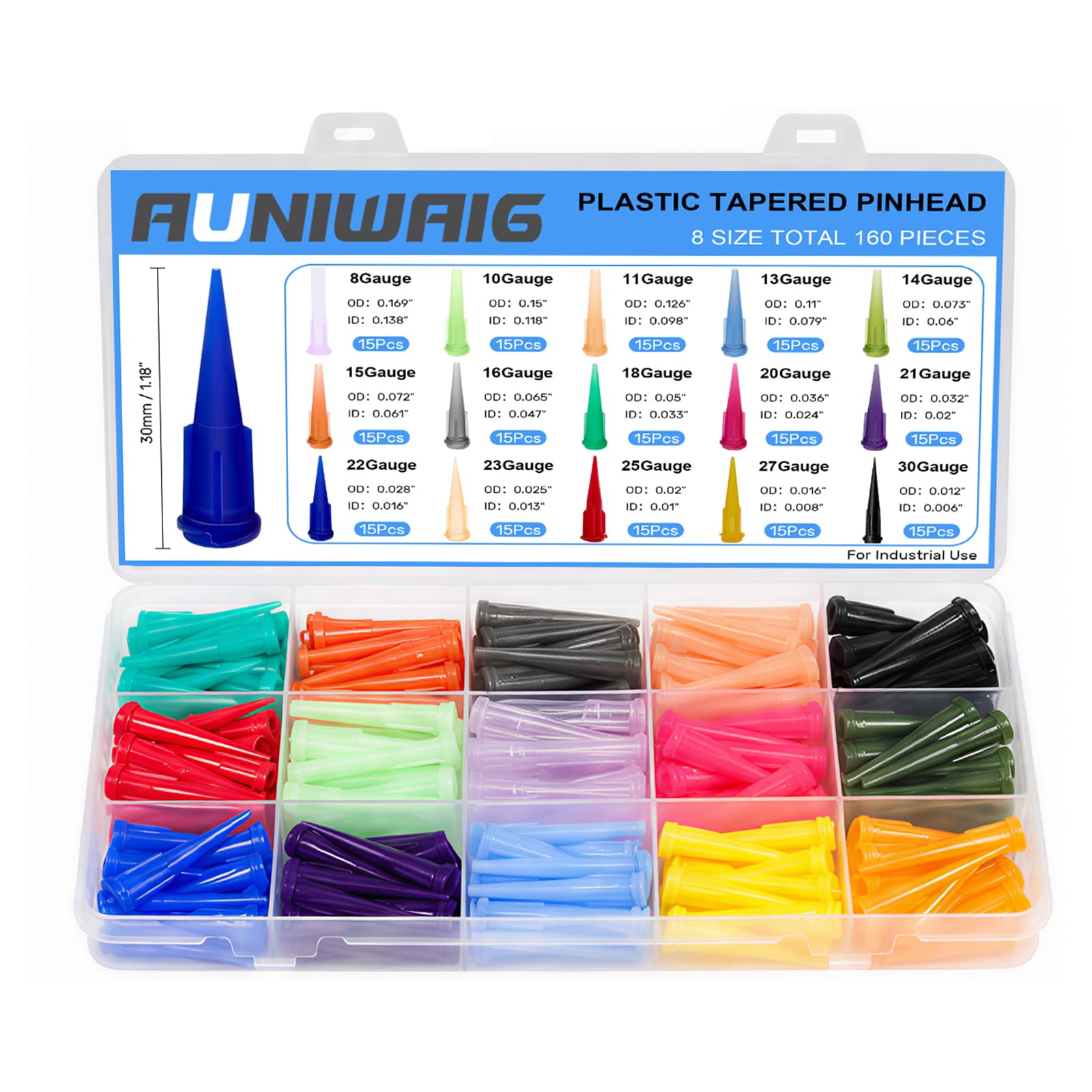 225PCS 15 Size Plastic Tapered Pinhead Blunt Tip Dispensing Needles — Amazon image 3