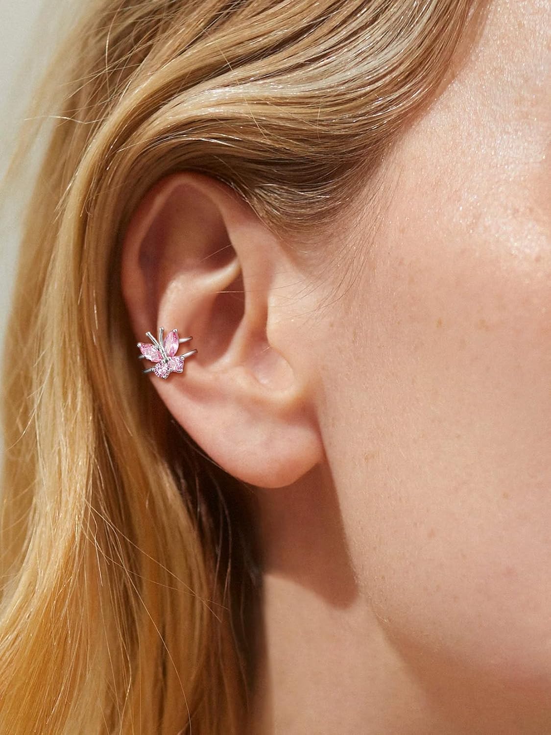 SILVERCUTE 925 Sterling Silver Butterfly Earrings for Women,Butterfly Birthstone Stud Earring/Ear Cuffs,Hypoallergenic Birthday Earrings for Women