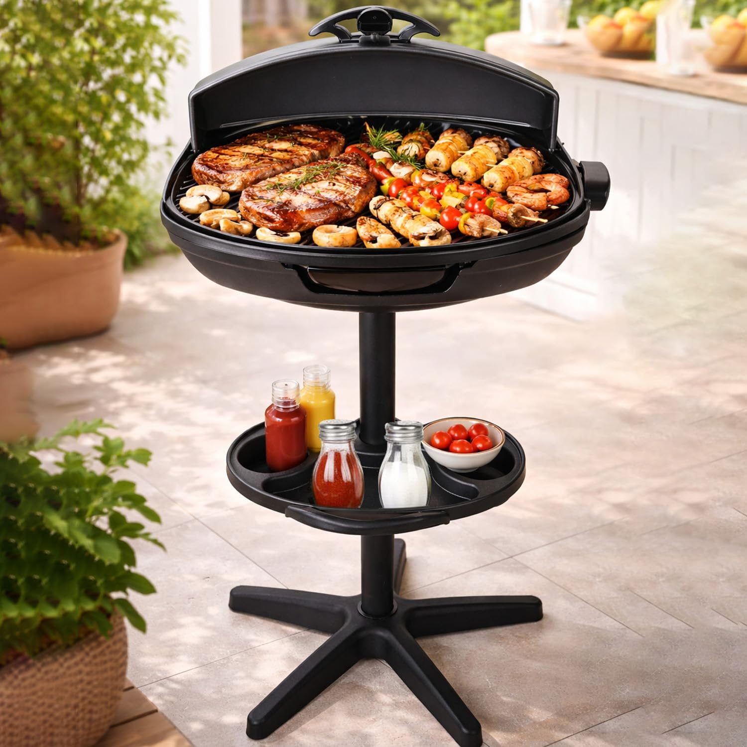 i-keukenn 35-Inch Portable Electric Grill & Griddle, 1500W Indoor Outdoor BBQ with Temp Control, Non-Stick Pan & Stand