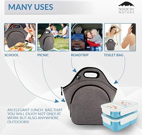 Miniatura 4 de Nordic By Nature Lonchera grande de neopreno para mujer y lonchera para niños, bolsa de almuerzo aislada, reutilizable, lavable, de neopreno grueso