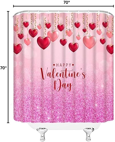 Miniatura 4 de AMFD Cortina de ducha para el día de San Valentín romántica decoración en forma de corazón rojo y rosa juego de cortinas para bañera y baño incluye