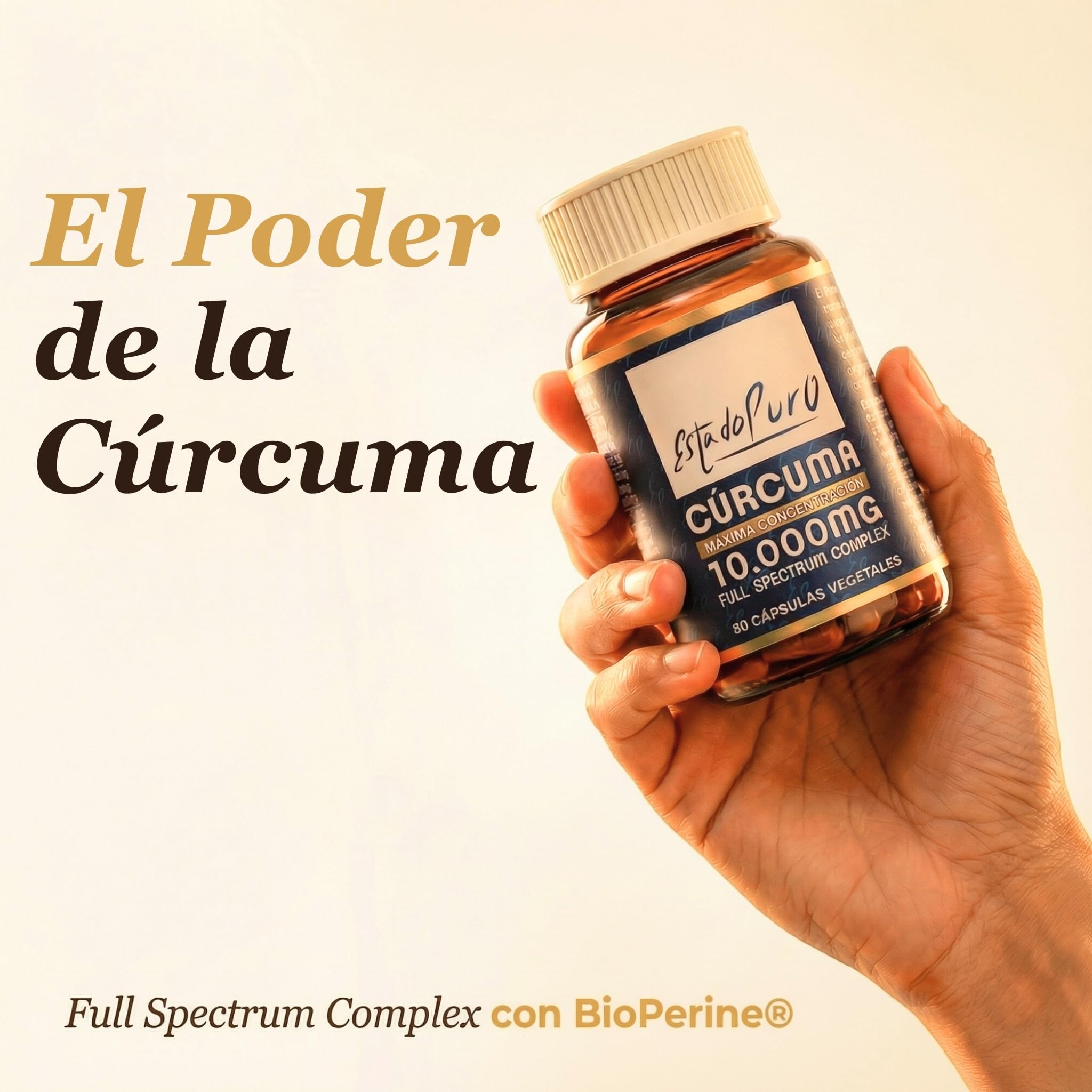 Estado Puro Cúrcuma 80 Cápsulas | Con Pimienta Negra | Alta Potencia 10.000 mg | Turmeric Complex con 3 Tipos de Curcumina | Tongil (1)