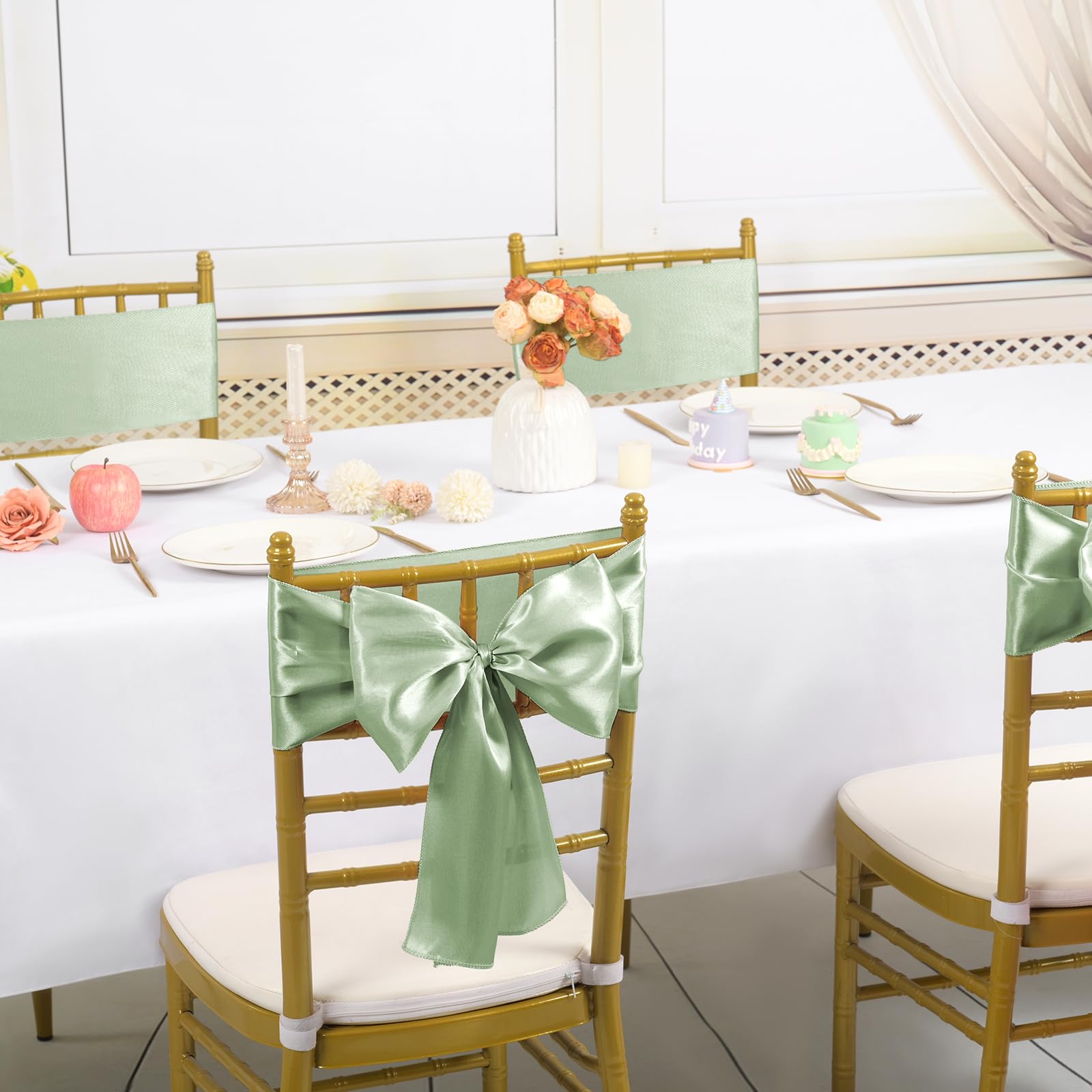 Teruntrue 60 Lazos de satén para sillas, Fundas universales para sillas, Color Verde Salvia, para Bodas, Banquetes, Fiestas, Eventos de Hotel, decoración de sillas (17 x 204 cm)