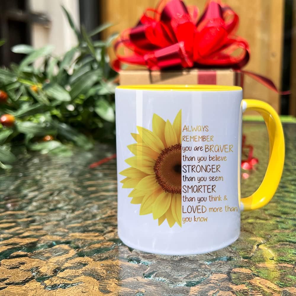 Novertly Sunflower Always Remember You Are Braver Mug Birthday Gifts for Women, Mothers Day Gift, Inspirational Quotes Graduation Appreciation Gifts for Teacher Coworker Friends Boss Sister Daughter - Image 3