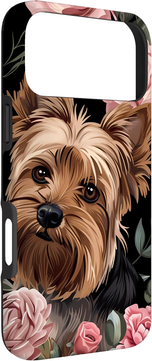Yorkie Mom Retro Style Floral Design Case for iPhone 17 Pro Max