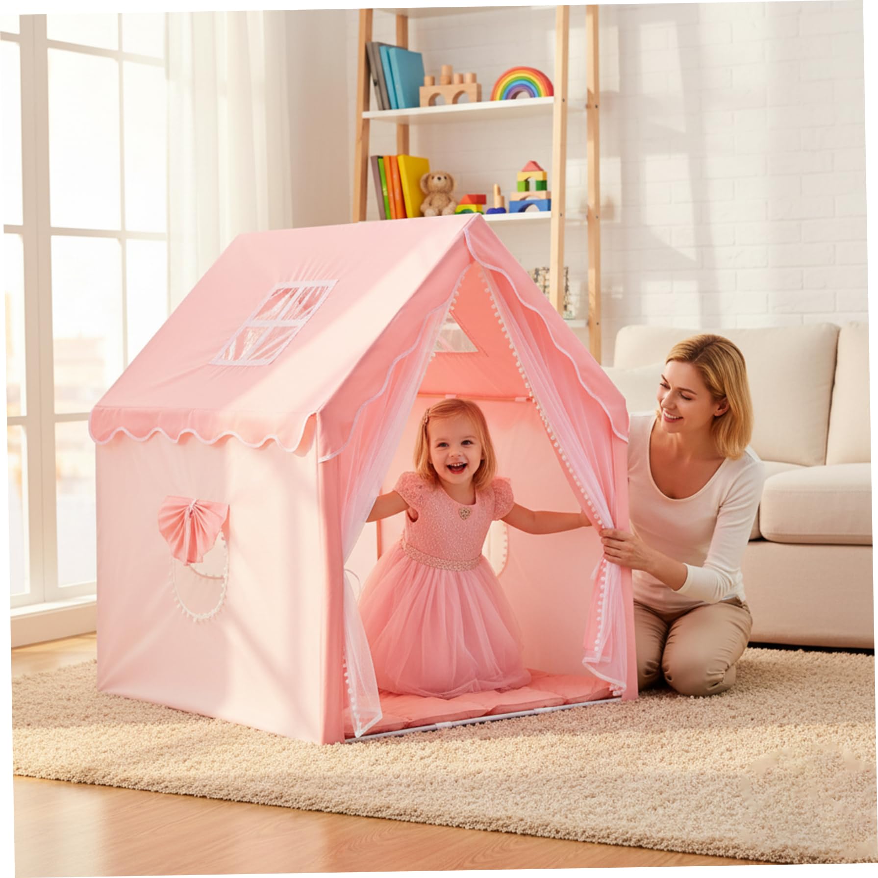 Kinderspielzelt für den Innenbereich, Prinzessinnen-Spielhaus mit Wolkendekor, geräumiges, faltbares Innenzelt für Mädchen und Jungen, fantasievolle Spielkinder
