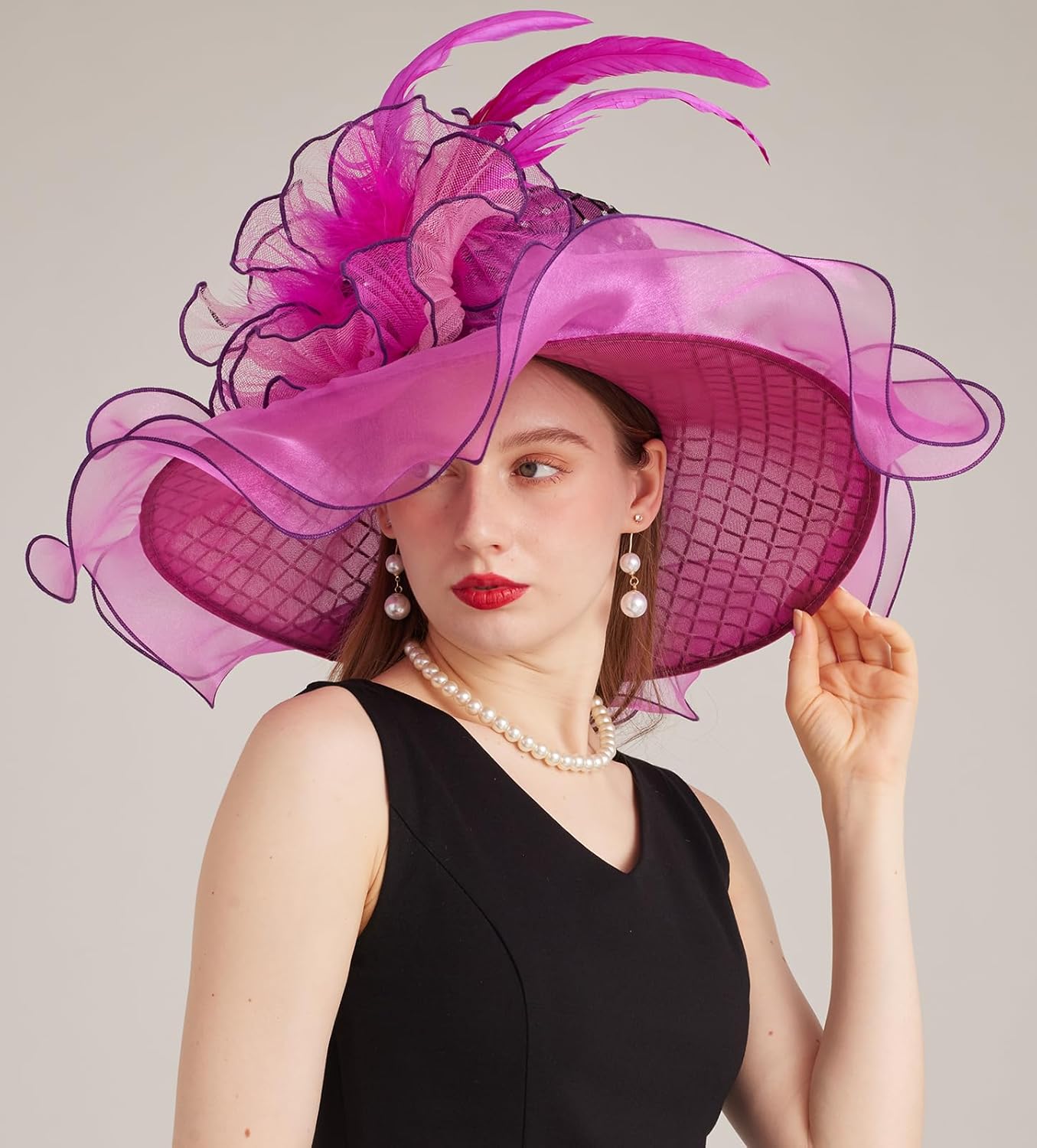 ORIDOOR Women Organza Fascinator Church Derby Hat Floral Tea Party Wedding Hat