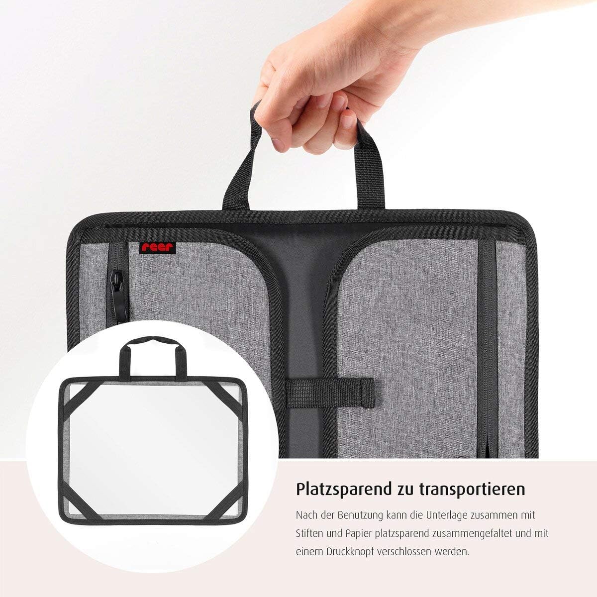 reer TravelKid Play Colouring Mat for Travel Lightweight and Stable Practical Pockets Waterproof Stain Resistant Grey