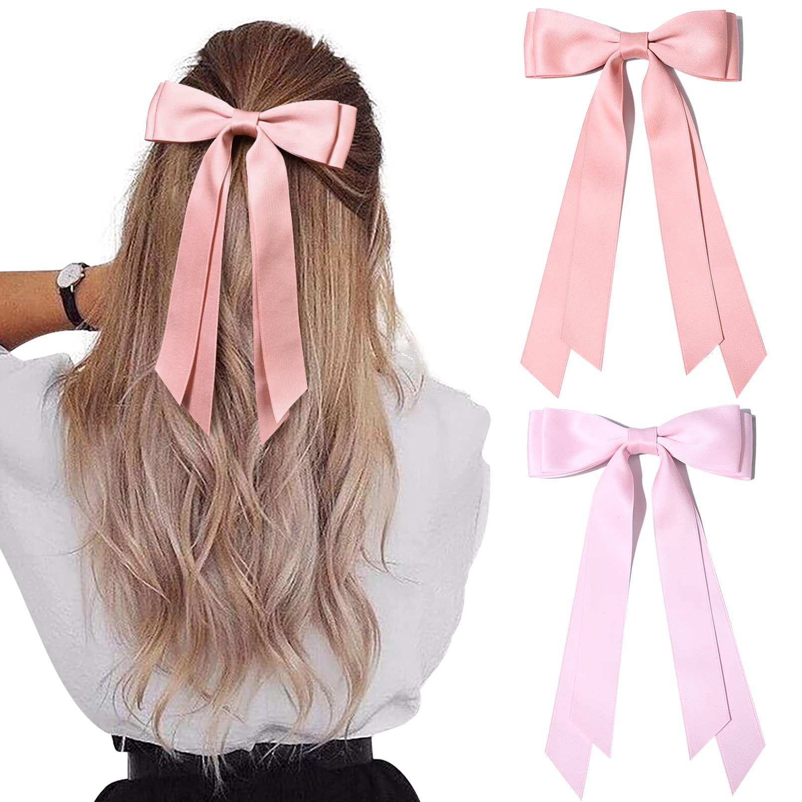 Amazon.com : 2PCS Silky Satin Hair Bows Hair Clip Pink Hair Ribbon