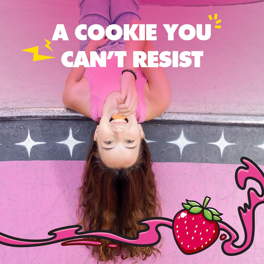 Chiky Strawberry Fudge Cookies, Crunchy & Sweet, Smooth Cream Center, Crispy Texture That Melts In Every Bite, 16.9 ounces, 1 Box contains 16 Bags, each with 12 Individual Packs.