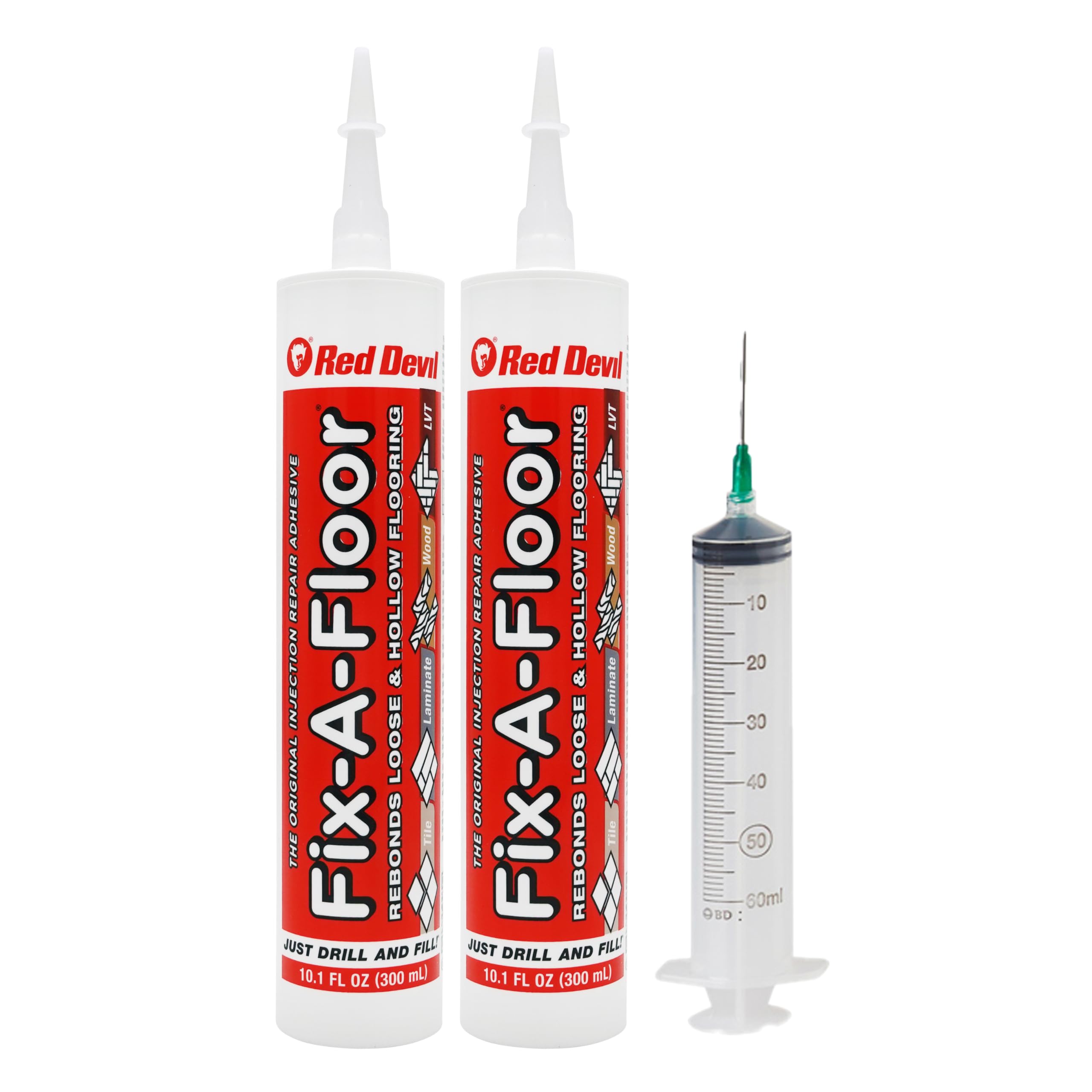 The Original Fix-A-Floor Loose Tile Repair Adhesive with Syringe - Tile, Porcelain, Ceramic, Marble, Stone & Wood Floor Repair Adhesive - Pack of 2