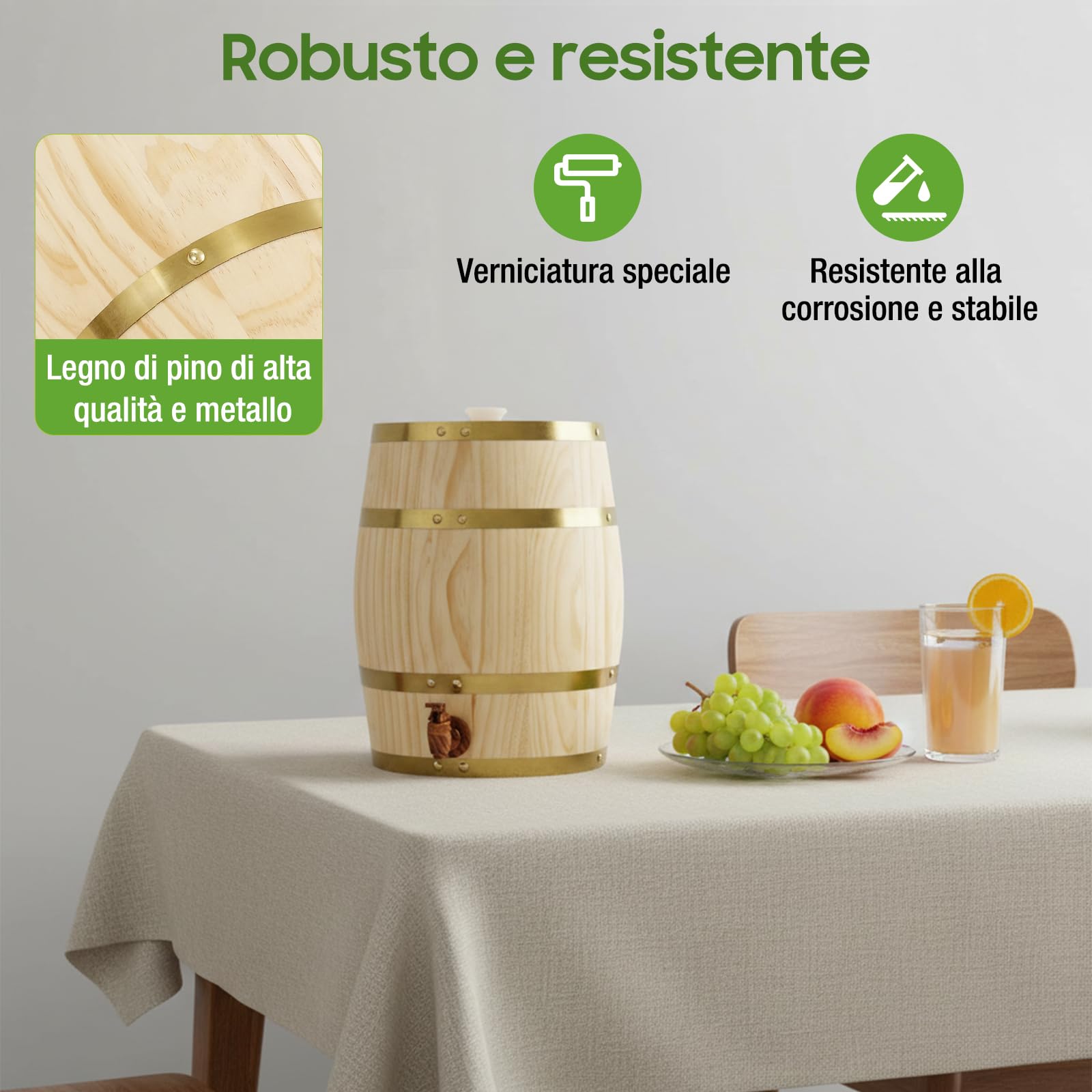 Botte di legno da 10 l con rubinetto, botte da whisky verticale per vino, whisky, rum, barile decorativo per bar