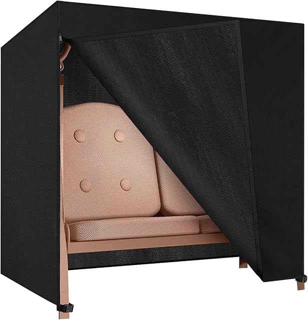 Dokon 2 Seater Garden Swing Cover, Waterproof, Windproof, Anti-UV, Heavy Duty Rip Proof 600D Oxford Fabric Large Outdoor Garden Hammock Cover with Zips (175 x 125 x 160cm) - Black