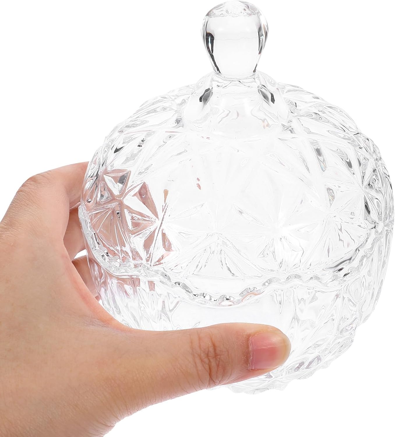 VOSAREA Glass Candy Jar with Lid Jewelry Storage Container White Sparkling Decorative Trinket Box for Home Organization and Party Display