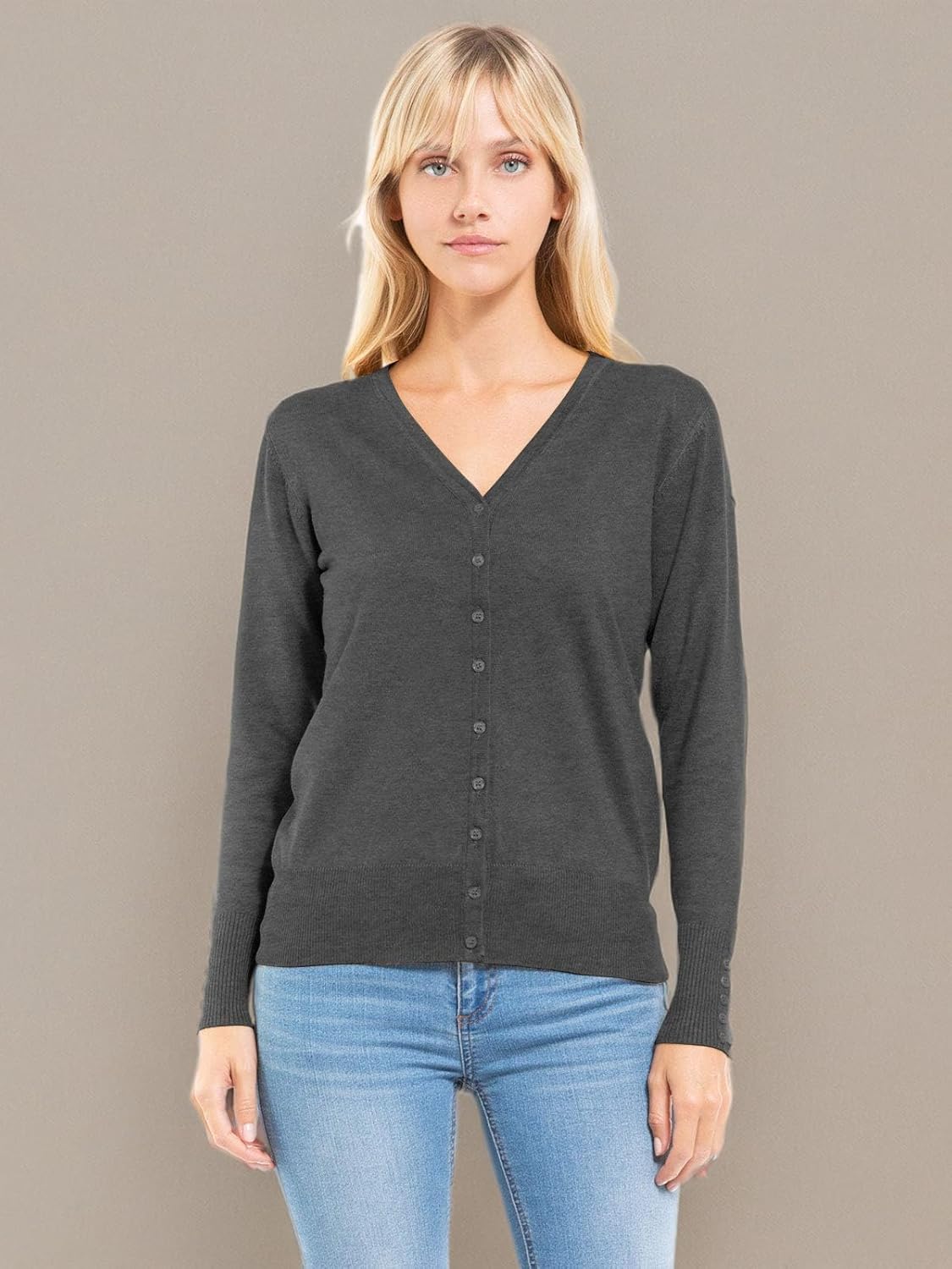 Design by Olivia Women's Classic Button Down Long Sleeve V-Neck Soft Knit Sweater Cardigan - Image 8