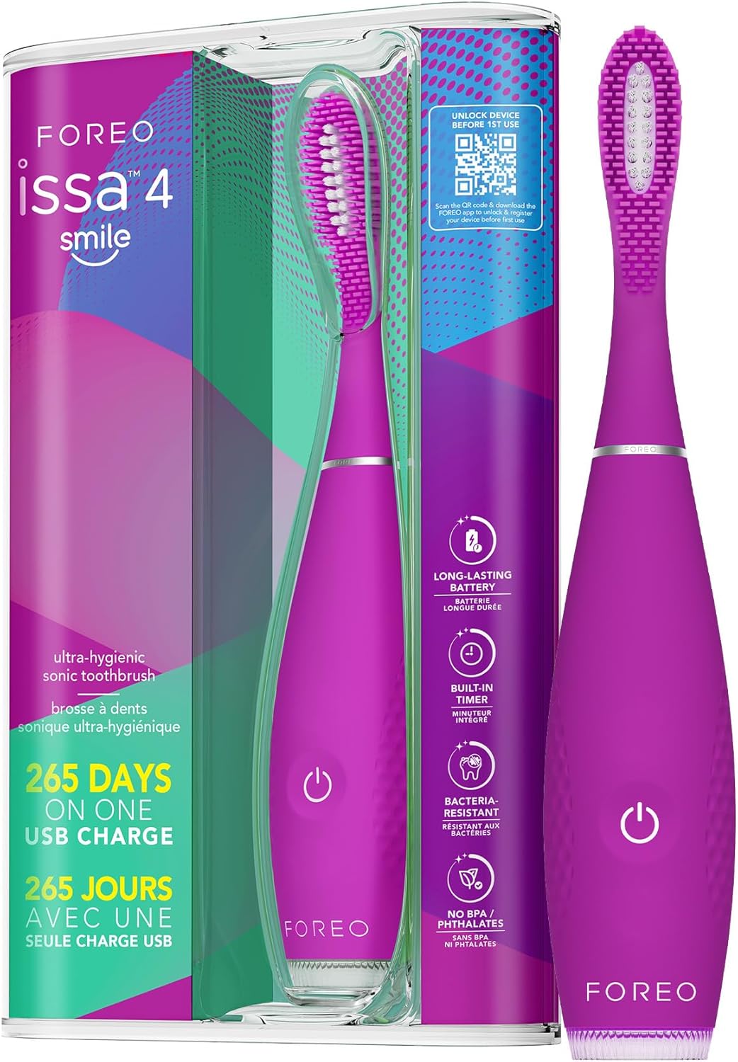 FOREO ISSA 4 Smile Electric Toothbrush – Compact & Travel-Friendly, 4-in-1 Hybrid Brush Head, Tough on Plaque, Long Battery Life (265 Days), 6-Month Brush Head Replacement