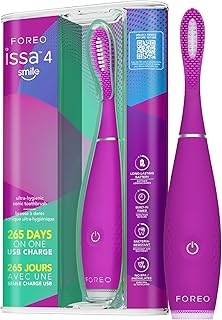 FOREO ISSA 4 Smile - Cepillo de dientes eléctrico compacto y apto para viajes, cabezal de cepillo híbrido 4 en 1, resistente a la placa, batería de larga duración (265 días), reemplazo de cabezal de