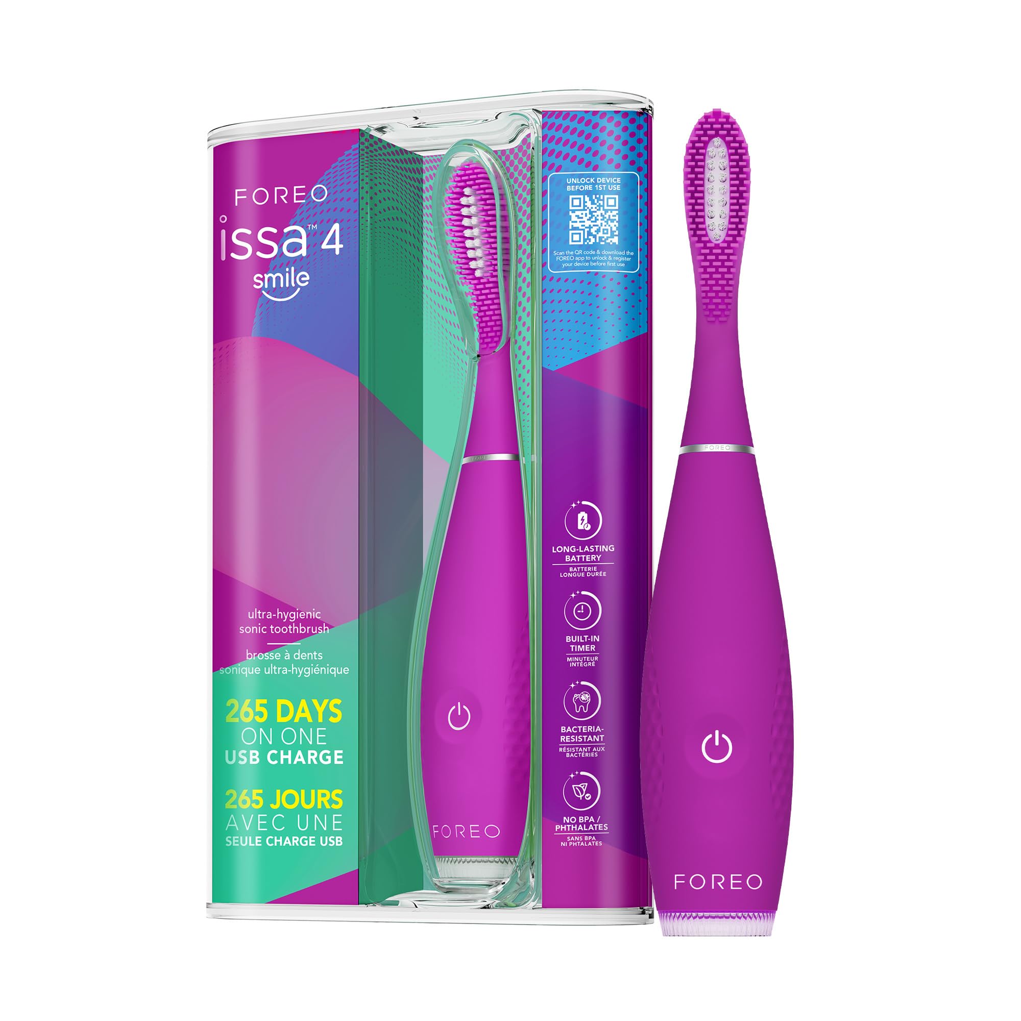 FOREO ISSA 4 Smile Electric Toothbrush – Compact & Travel-Friendly, 4-in-1 Hybrid Brush Head, Tough on Plaque, Long Battery Life (265 Days), 6-Month Brush Head Replacement