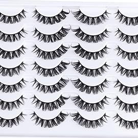 Fake Eyelashes Wispy Faux Mink Lashes D Curly 3D Volume False Lashes Russian Strip Lashes Pack, 14 Pairs