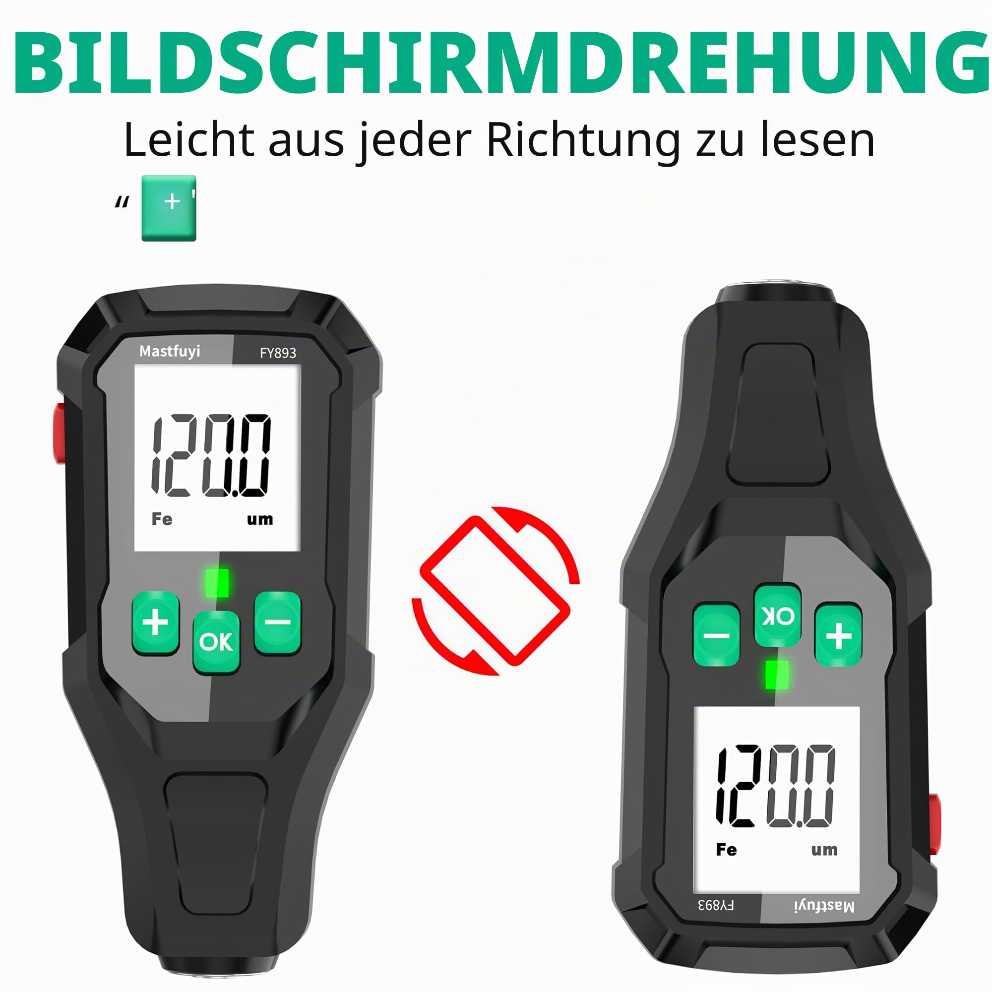 Lackschichtdickenmessgerät, Lackdickenmessgerät, Digital Car Coating Depth Gauge Tester mit Resol 0.1mil, Tragbares Lackdickenmessgerät für Gebrauchtwagenkäufer Autoaufbereiter, F/NF Messung, Auto-Aus