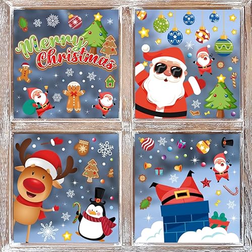 Miniatura 2 de Horaldaily 139 calcomanías de Navidad para ventana, muñeco de nieve, Papá Noel, ciervo, hombre de jengibre para el hogar, fiesta, tienda, ventana,