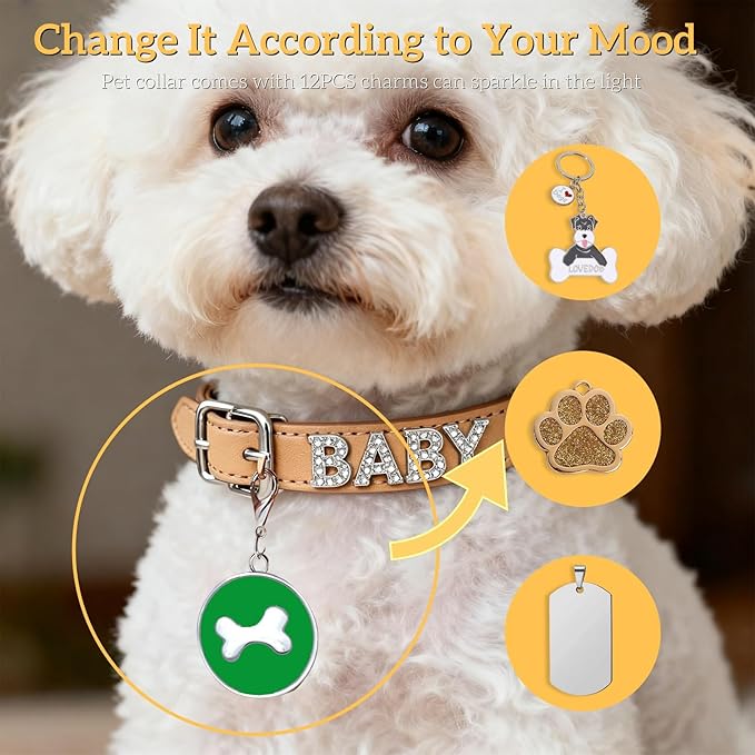 Collar para perros pequeños de cuero vegano con charms brillantes miniatura 2