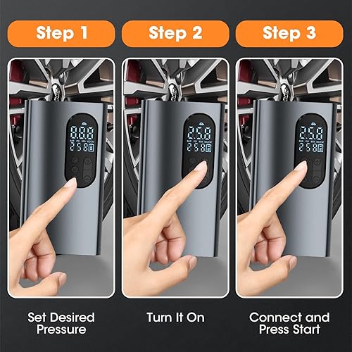 Miniatura 4 de Salate Inflador de neumáticos, compresor de aire portátil, inflador de neumáticos inalámbrico, con medidor de presión de neumáticos, bomba de aire