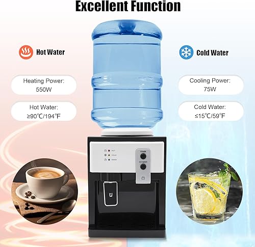 Miniatura 3 de LYNICESHOP Dispensador de agua de encimera de carga superior, dispensador de agua fría caliente de 5 galones, dispensador de agua fría para