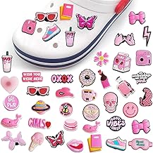 HASTHIP Rubber 35Pcs Pink Shoe Decoration Charms For Bubble Slides Sandals Clogs, Cute Shoe Decoration Charms For Teens Kids Adults, Shoe Accessories Pins Party Favor Birthday Gifts