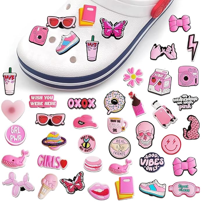 MAYCREATE 35Pcs Charms Assorted Cartoon Clog Slipper Charm for Girls Kids Women Rubber Slipper Charms for Fashion Shoe Decoration Charm Accessories - Pink