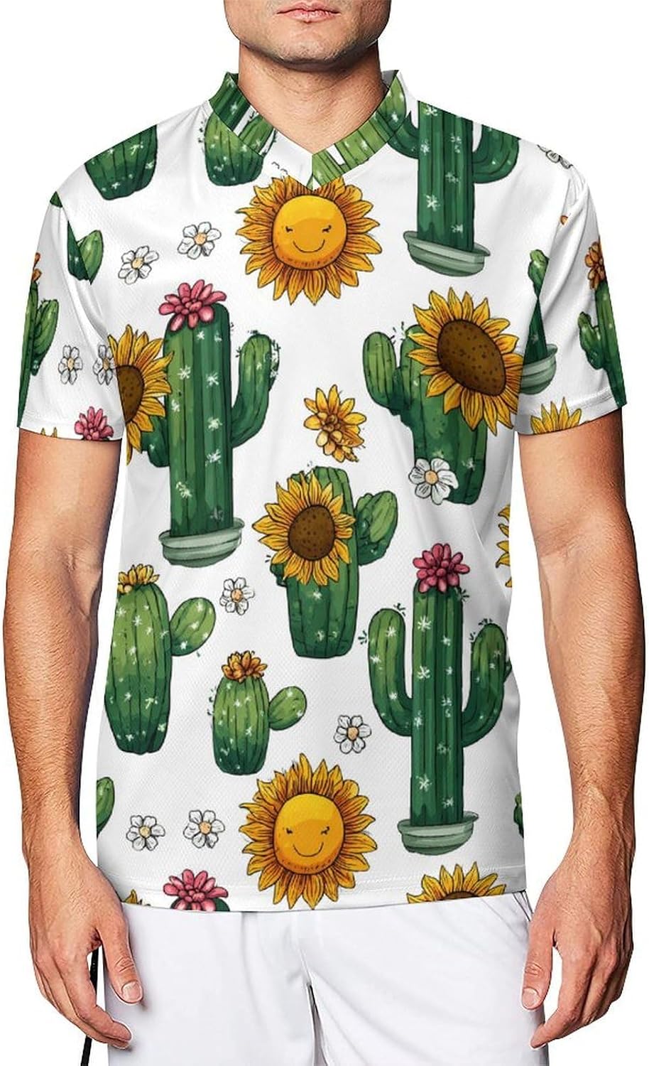 Cactus Sunflower Flower Mens V Neck Soccer Jersey Quick Dry Breathable Short Sleeve T Shirt Sports Football Tops 6X-Large