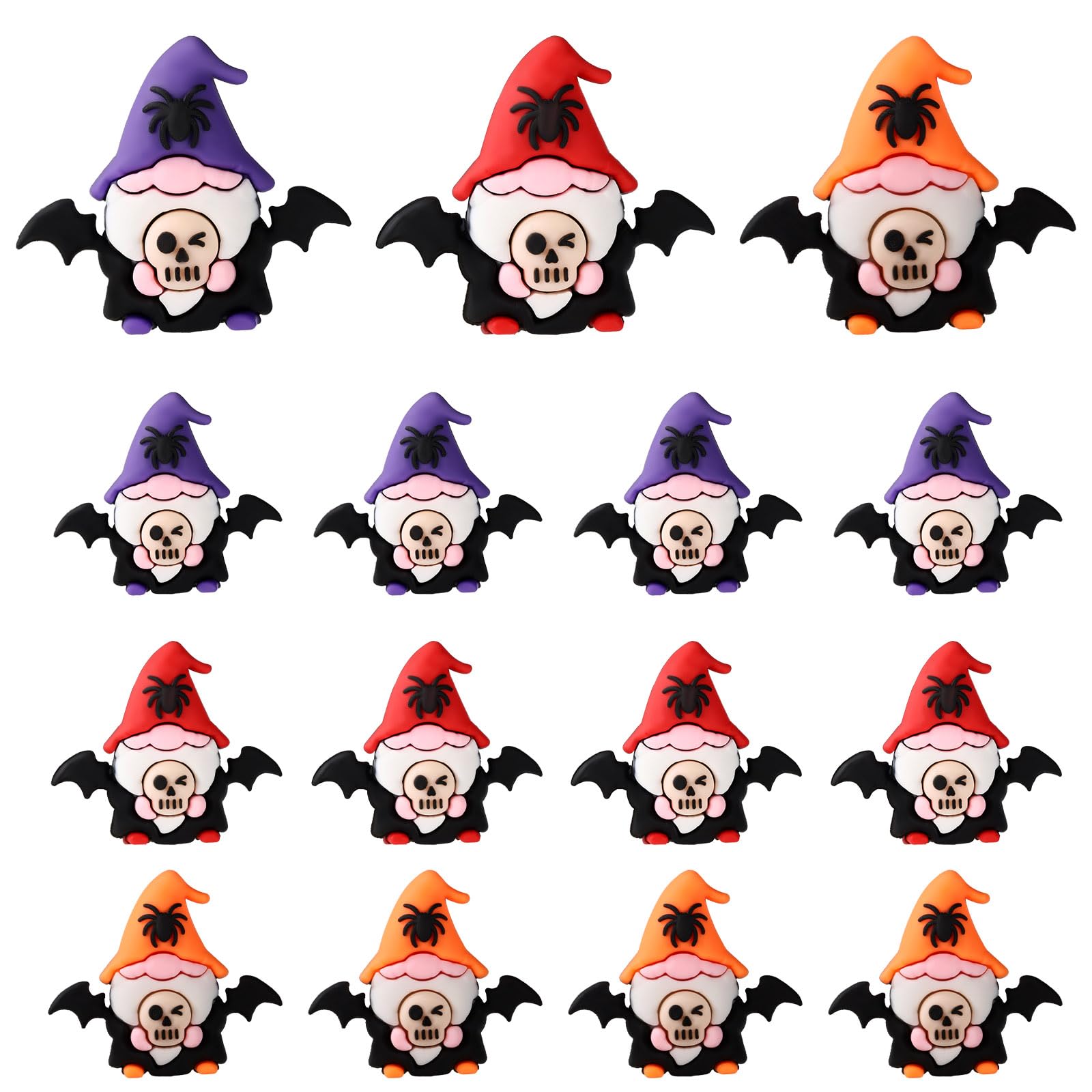 60pcs Mini Halloween Gnomes, 3 Colors PVC Material Quirky Themed Gnome Miniature Tiny Small Statues with Bat and Spider Element for Halloween Party Themed Party Decoration Hide and Seek Favors