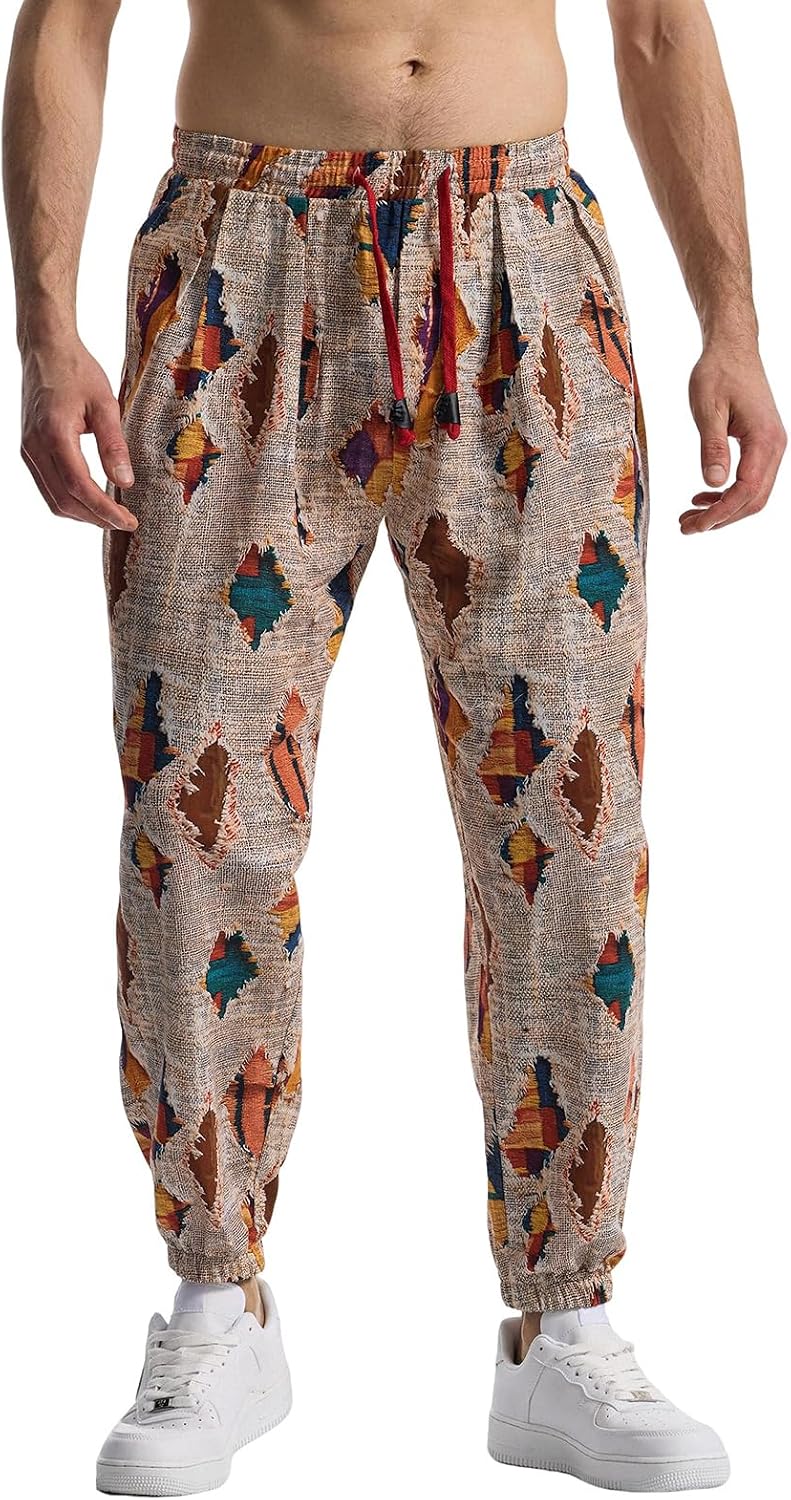 Mens Harem Pants Floral Paisley Print Casual Cotton Streetwear Hippie Yoga Pants