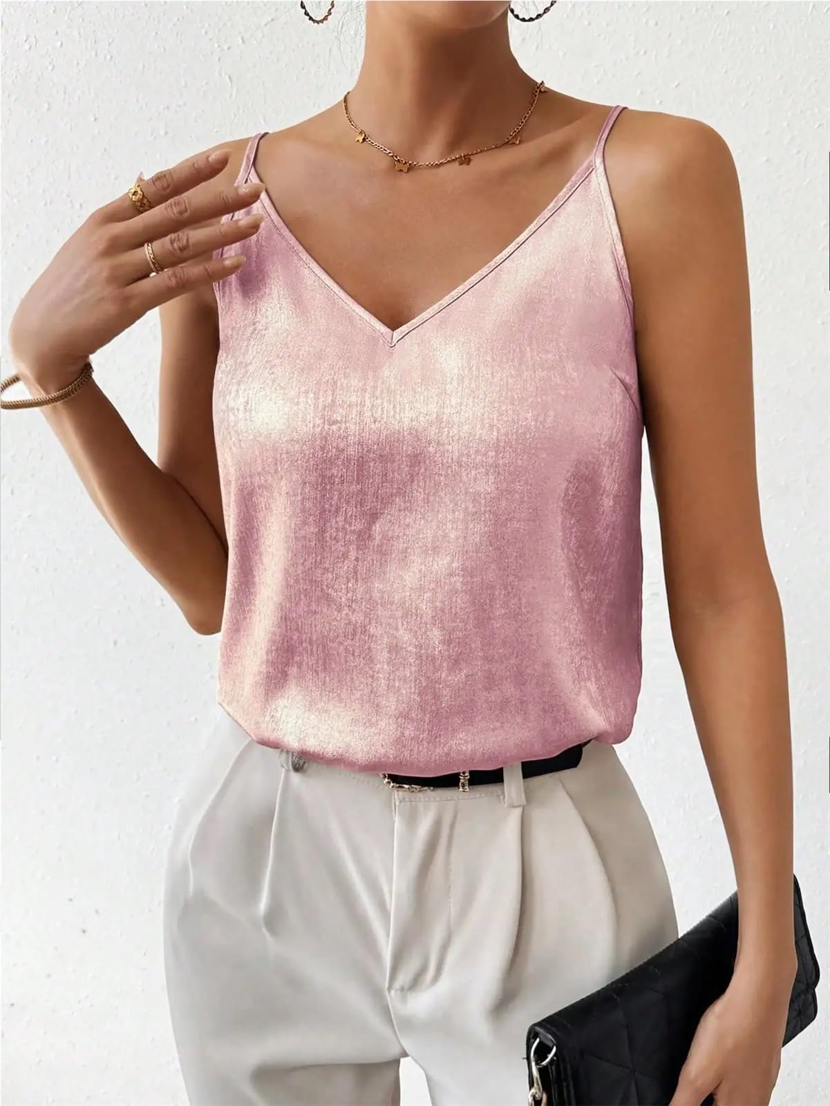 Camisolas Mujer Camiseta sin Mangas Elegante e Informal for Mujer con Tirantes Finos y Purpurina.