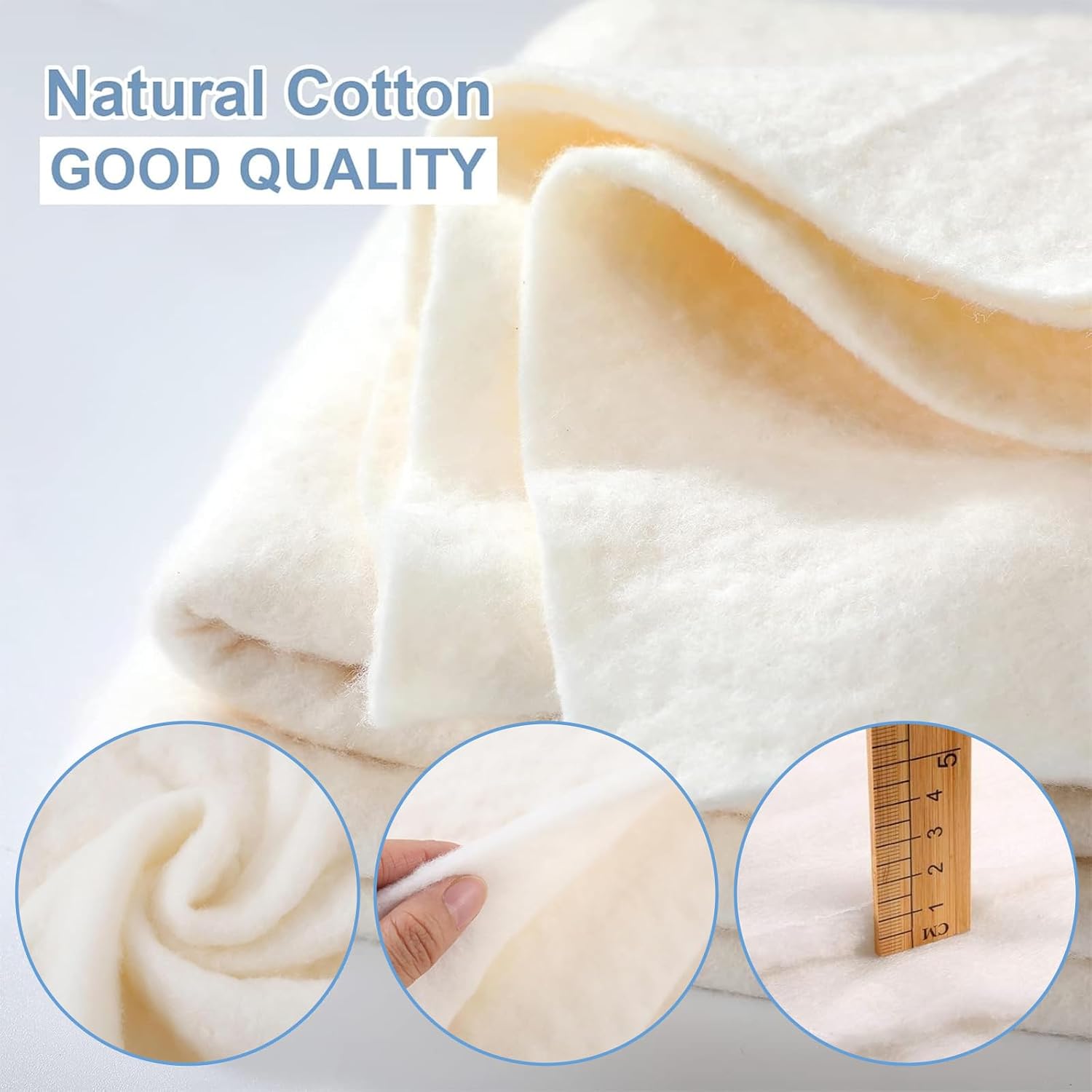 Quilt Batting Natural Cotton - Premium Quilting Supplies, Soft Cotton Quilt with Cotton Batting, Perfect for Quilting, Stuffing and More(120 * 150cm /47.24 * 59in)