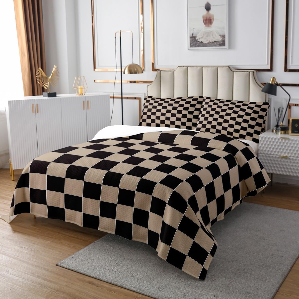 Erosebridal Cute Plaid Quilt Set Twin Pink Green Checkered Bedspread Geometric Checkerboard Coverlet Set for Kids Adults,Aesthetic Grid Bedding Quilted