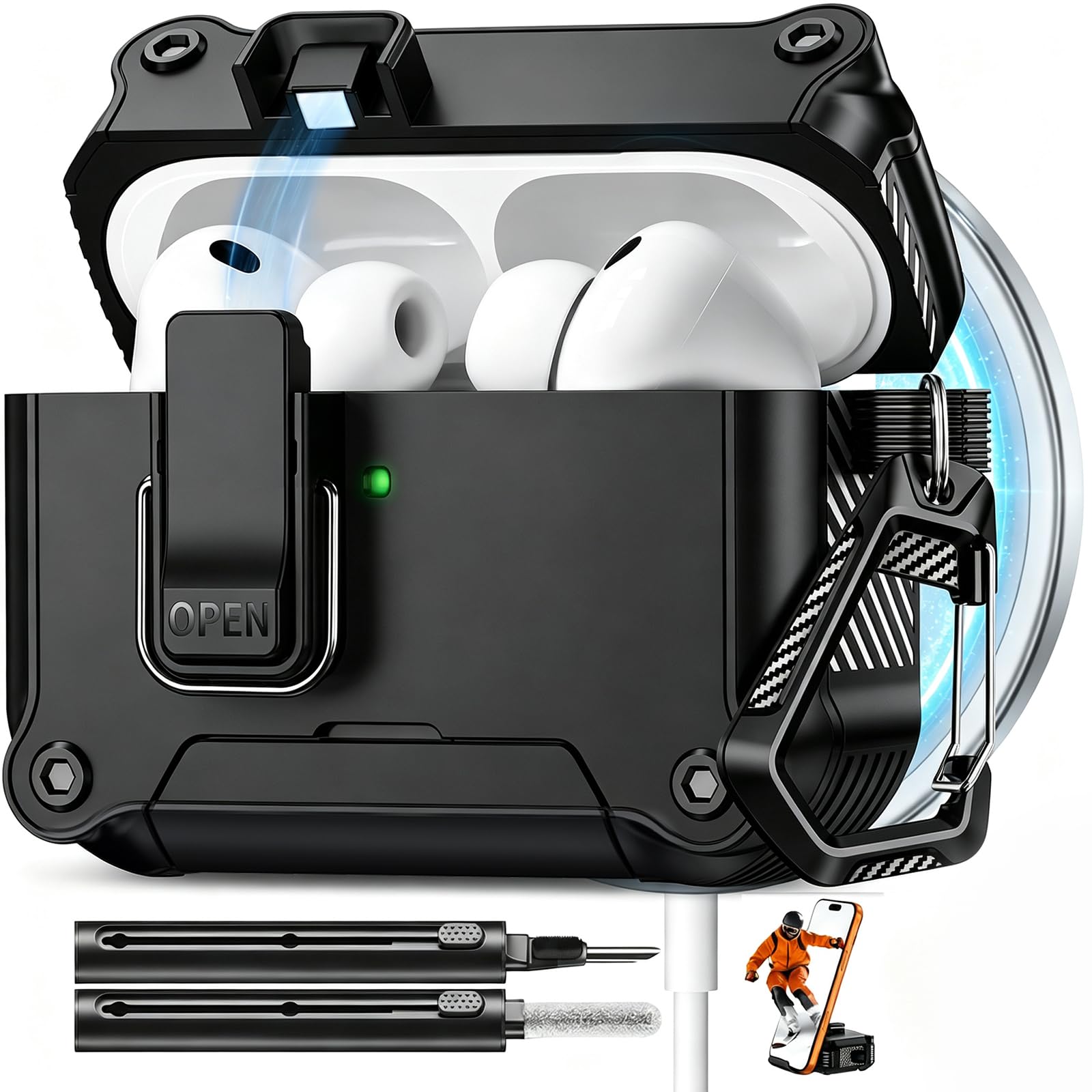 Pohgelan for AirPods 2nd/1st Case with Safety Lock-Black